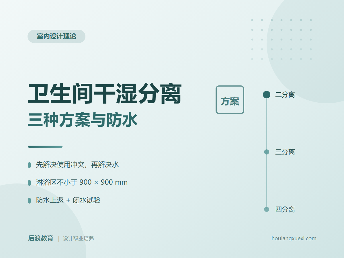 卫生间干湿分离：三种方案与防水要点